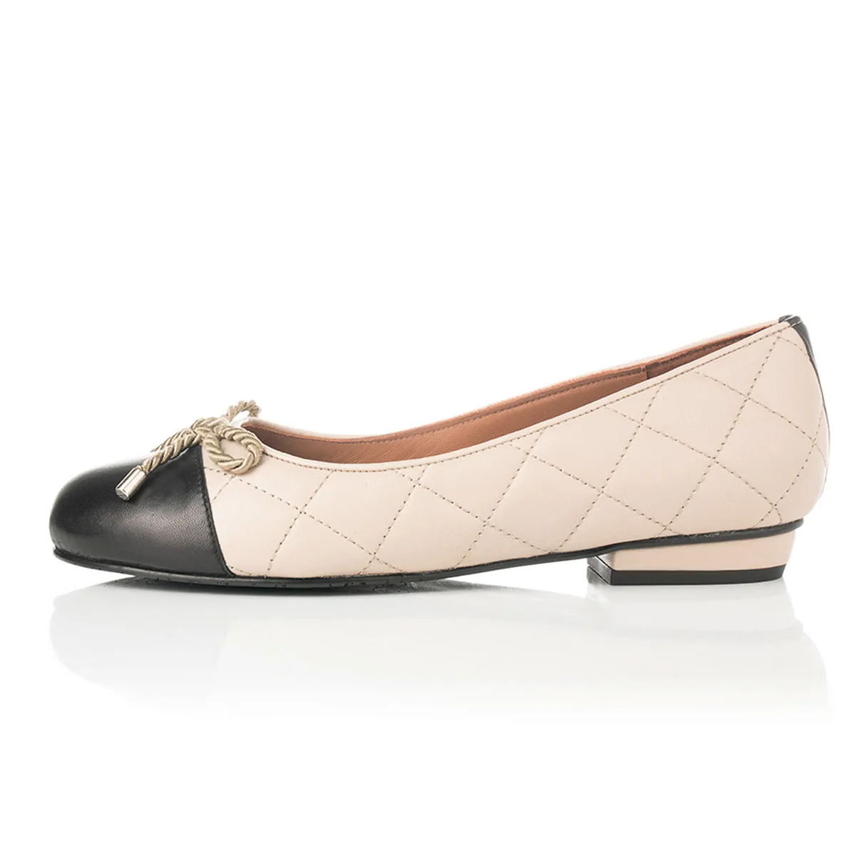 Alice Wide Fit Ballet Flats - Beige & Black Leather