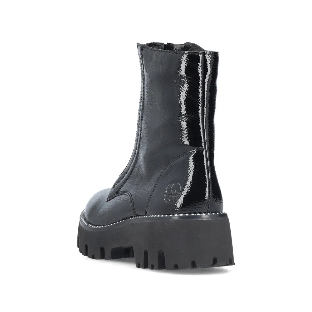 Ladies Rieker Boots Black Chunky Front Zip Y3351-00 sale