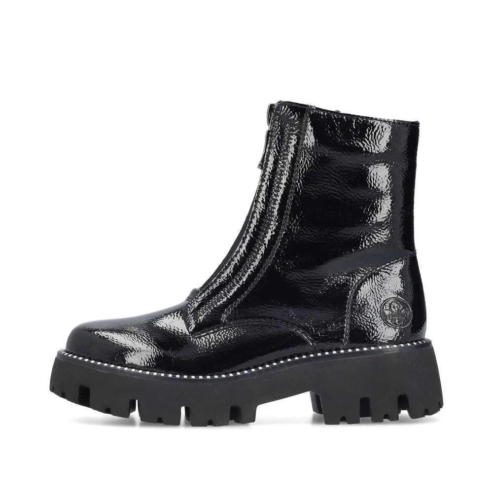 Ladies Rieker Boots Black Chunky Front Zip Y3351-00 sale