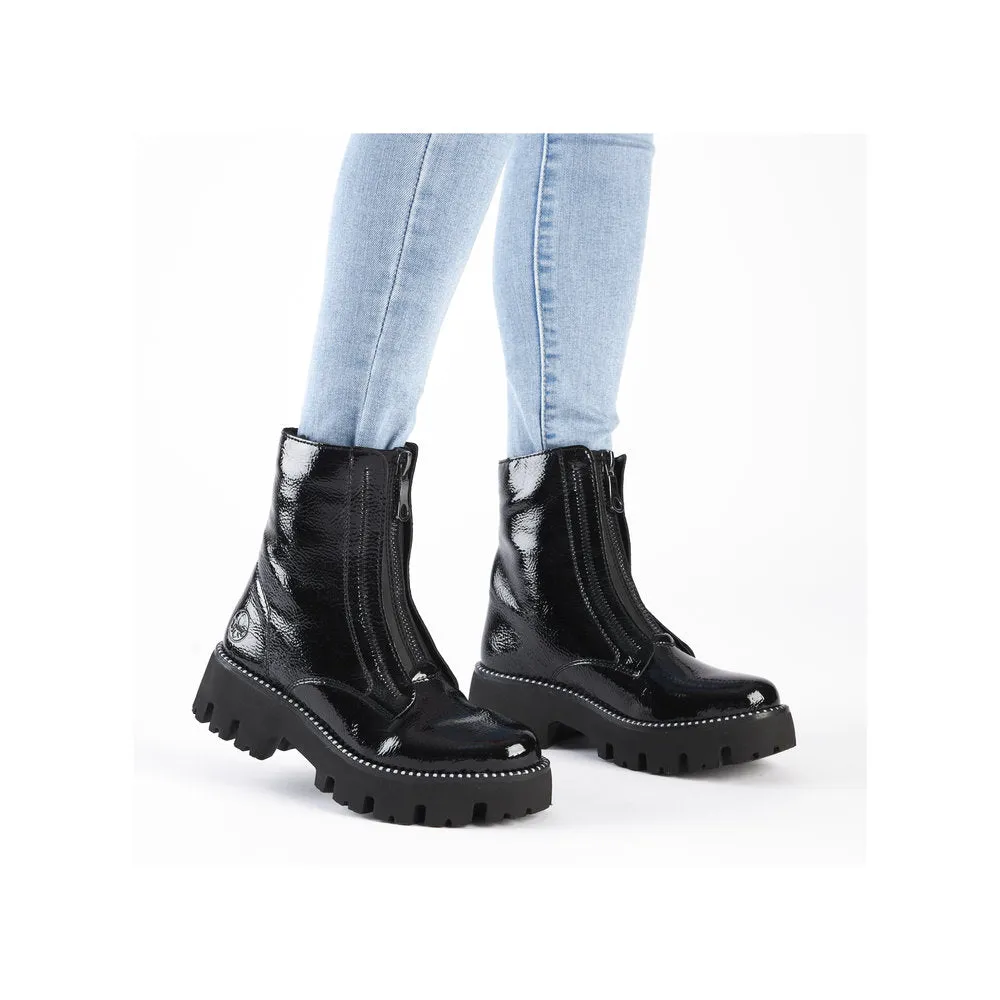 Ladies Rieker Boots Black Chunky Front Zip Y3351-00 sale