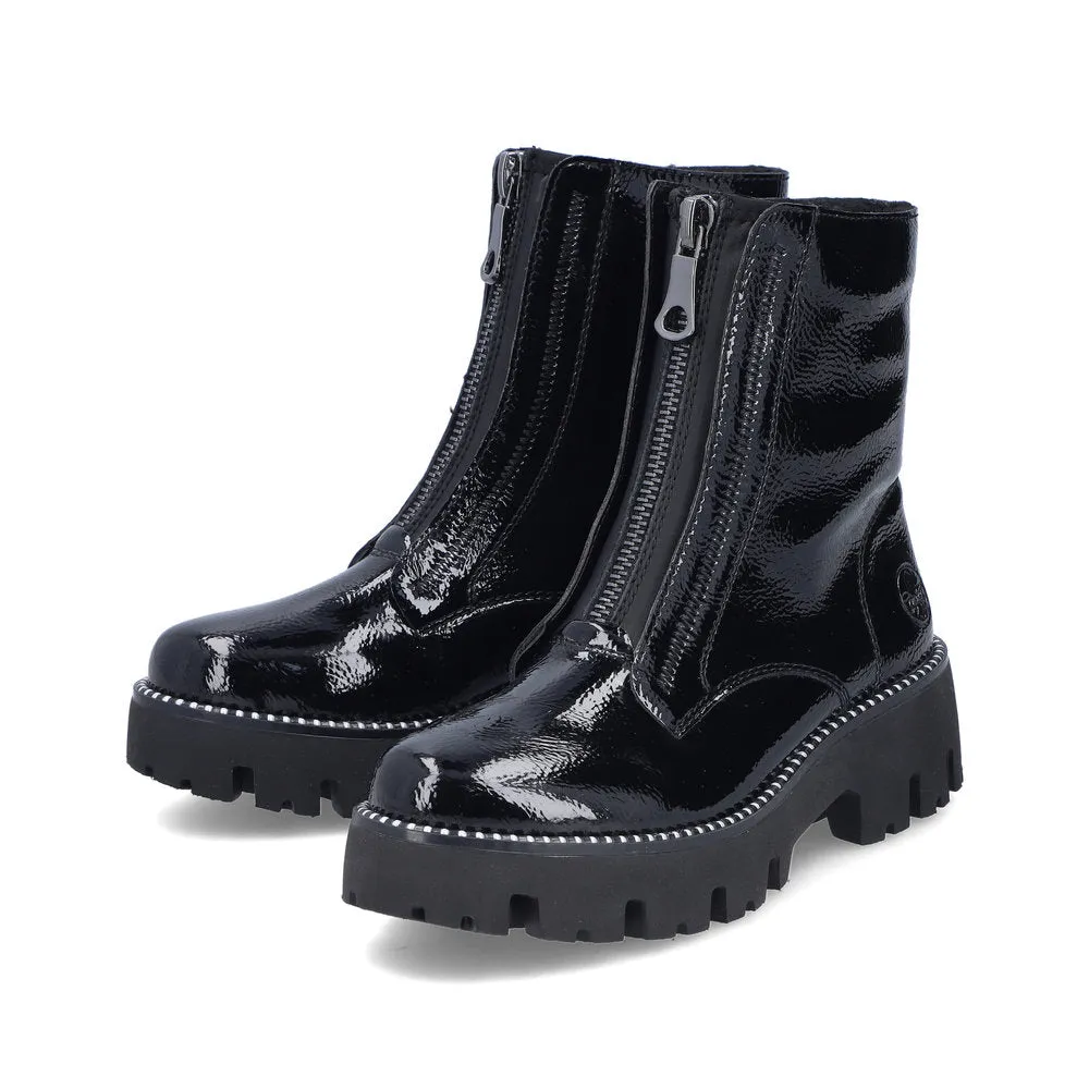 Ladies Rieker Boots Black Chunky Front Zip Y3351-00 sale