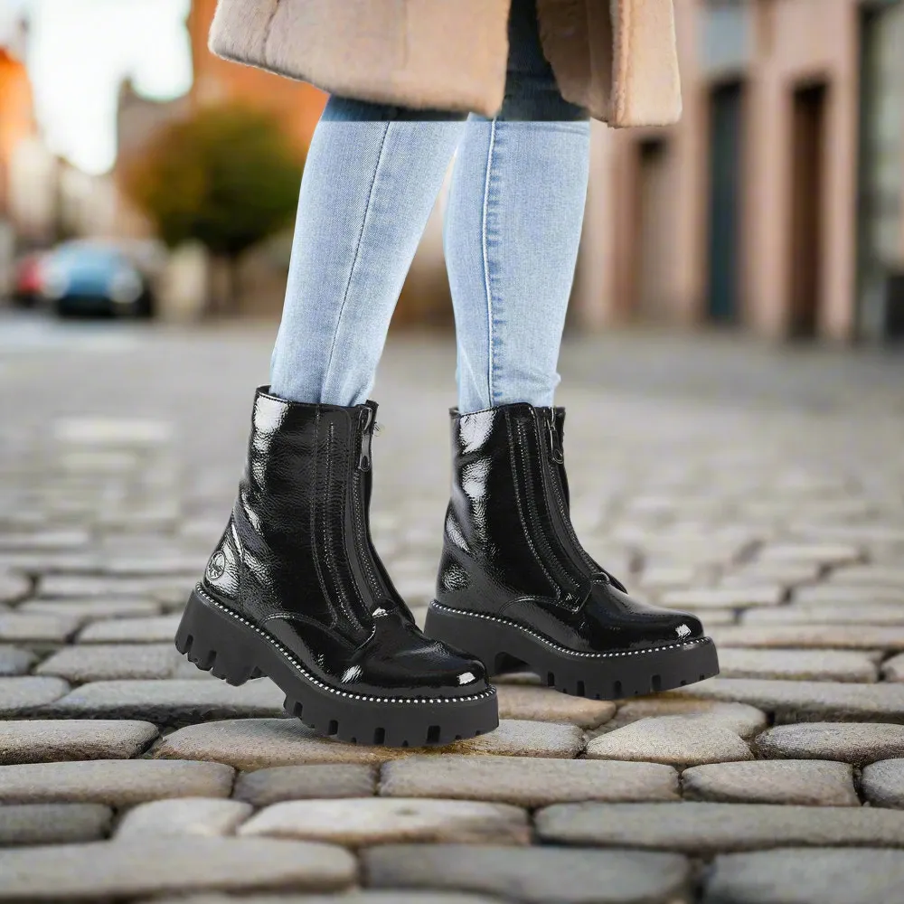 Ladies Rieker Boots Black Chunky Front Zip Y3351-00 sale