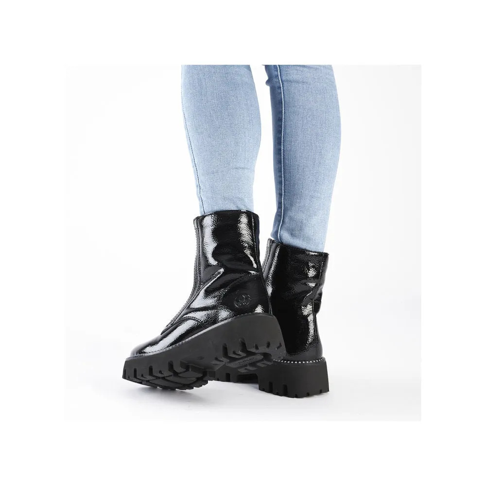 Ladies Rieker Boots Black Chunky Front Zip Y3351-00 sale