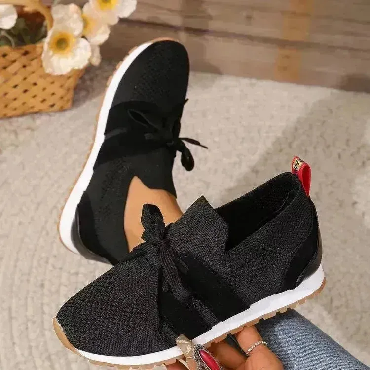 New Lace Up Mesh Flats Shoes For Women Breathable Casual Breathable Walking Wedges Sneaker Shoes for Women
