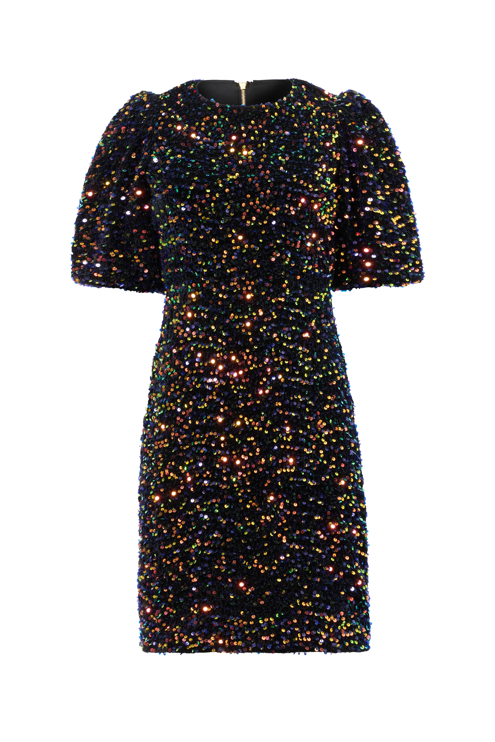 Rainbow Sequin Puff Sleeve Short Dress