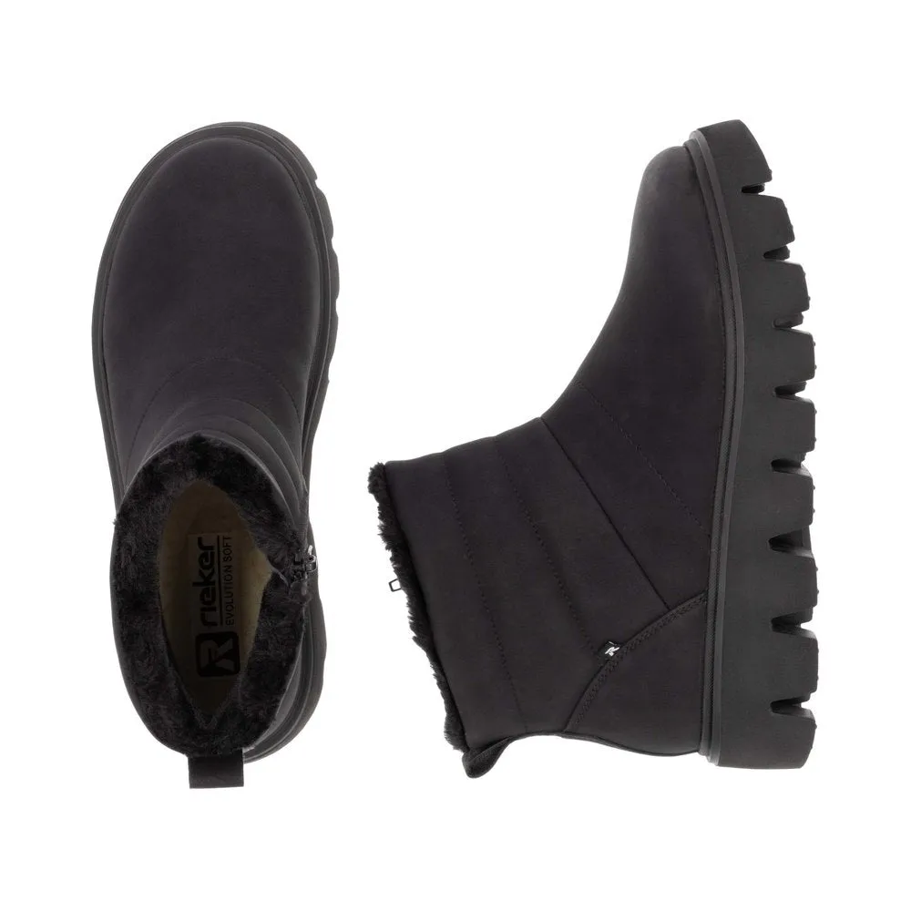 Rieker W2070-00 Ladies Black Leather Side Zip Ankle Boots