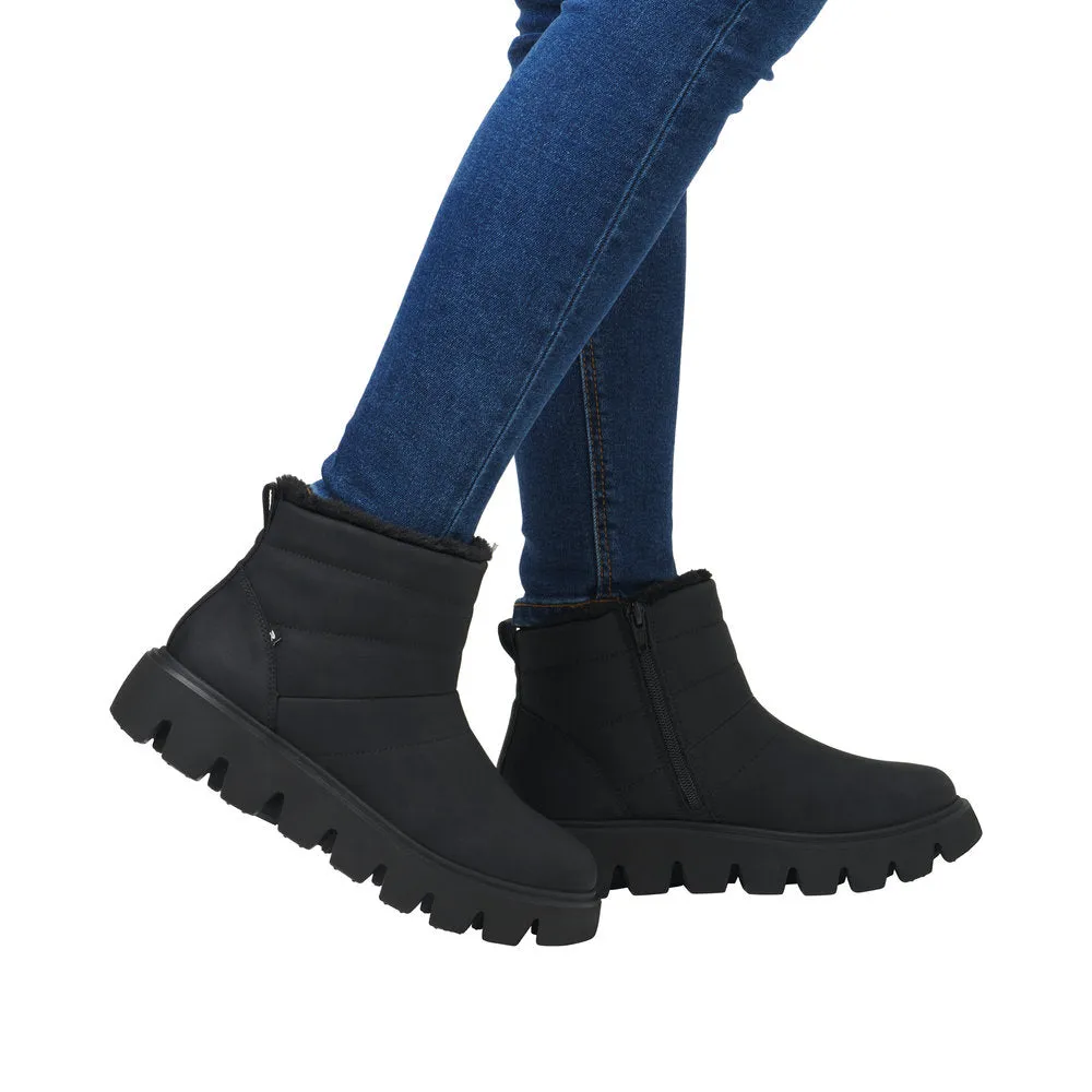 Rieker W2070-00 Ladies Black Leather Side Zip Ankle Boots