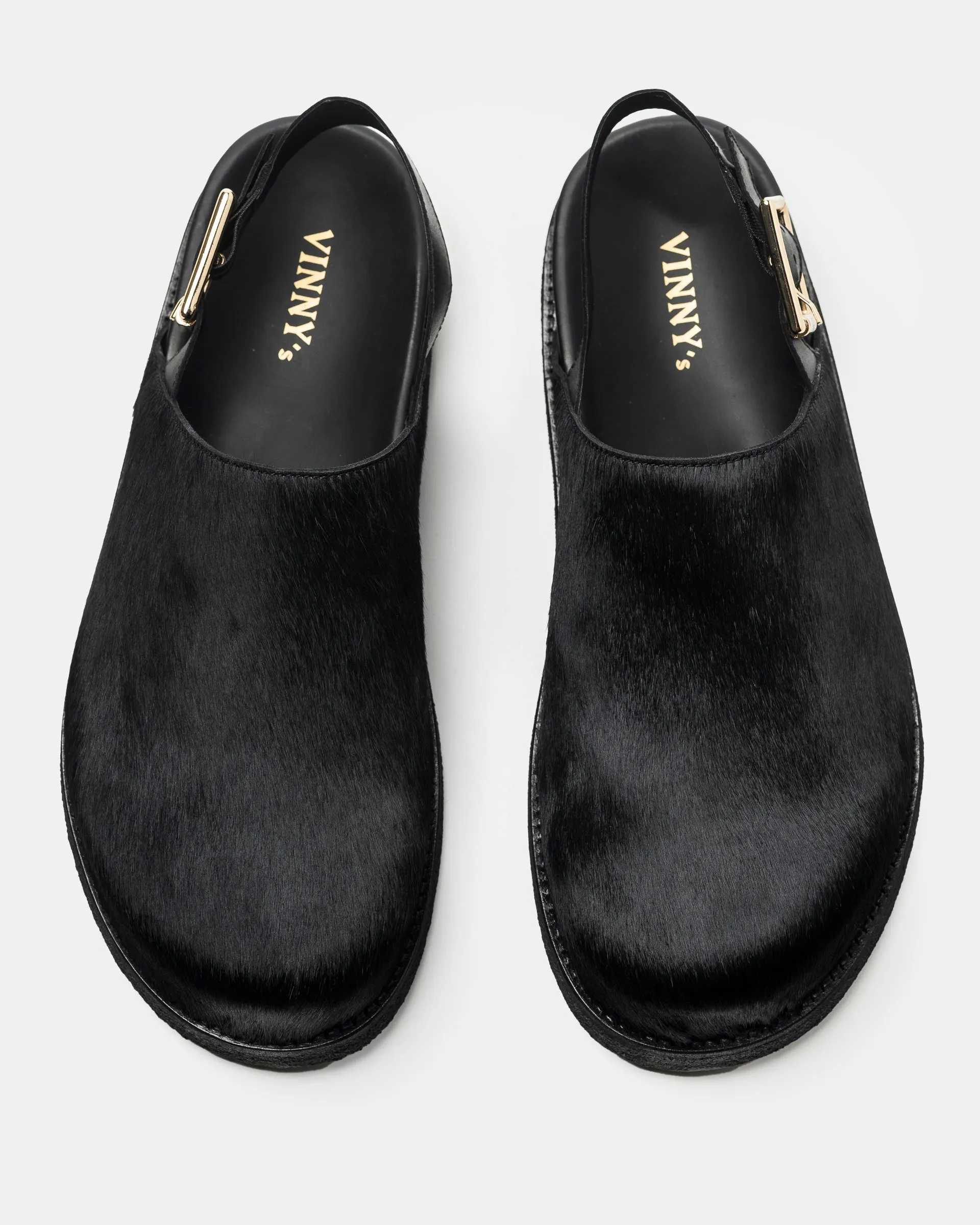 Strapped Mule in Black Ponyhair