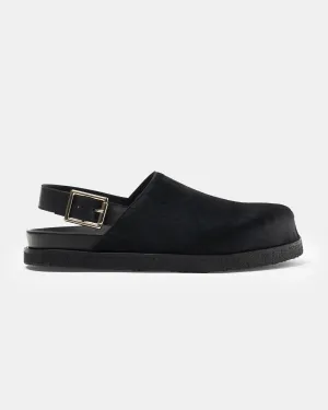 Strapped Mule in Black Ponyhair