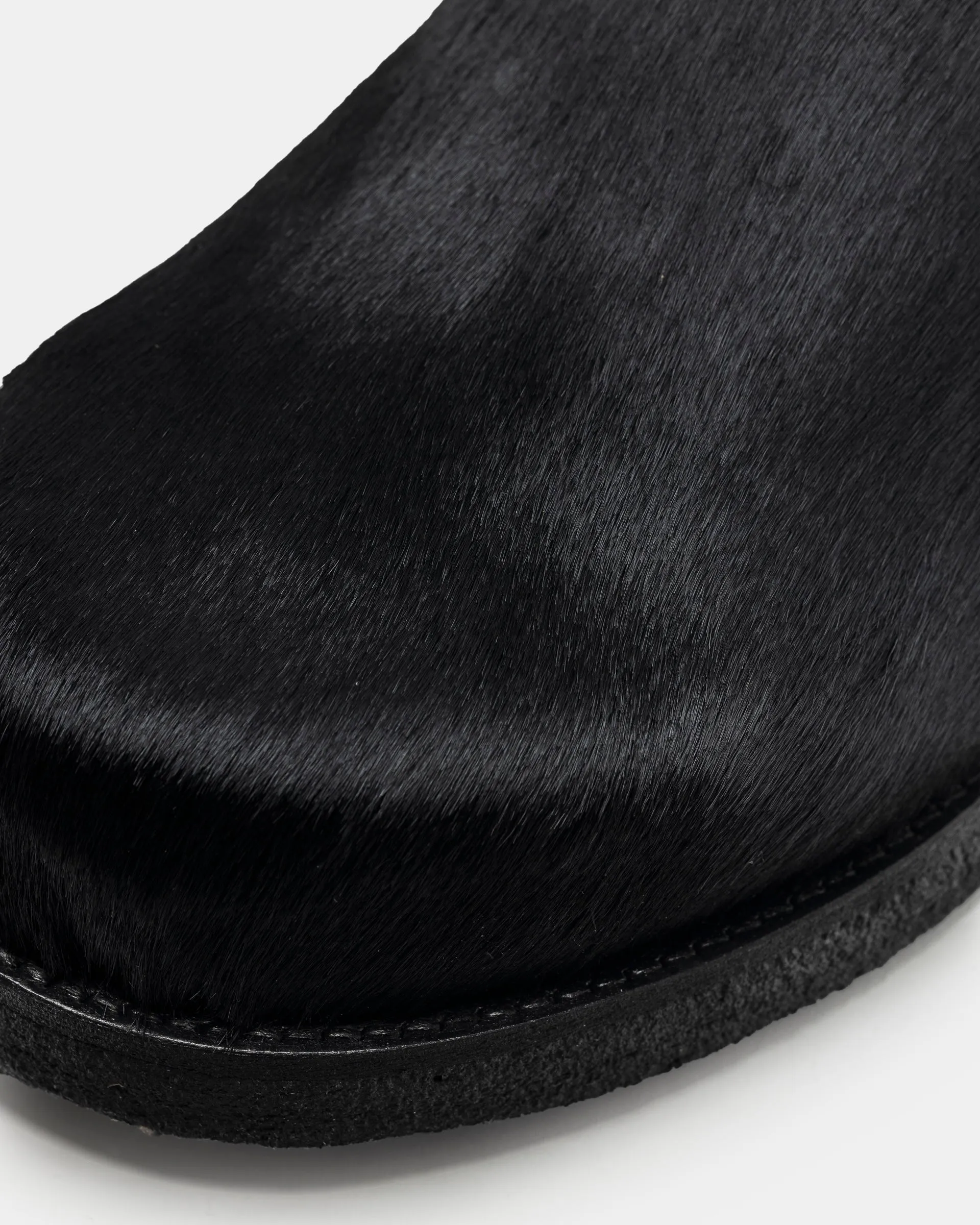 Strapped Mule in Black Ponyhair