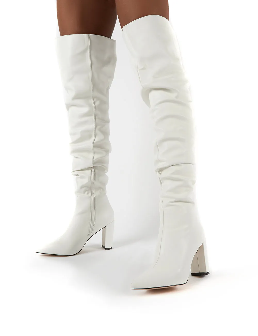 Theirs White PU Over the Knee Boots