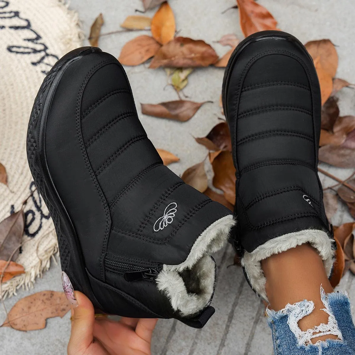 Winter Plush Warm Fleece Side Zipper Ankle Boots