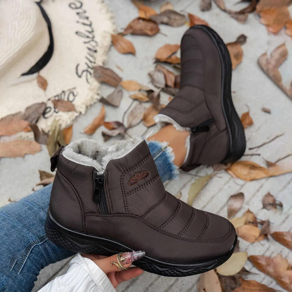 Winter Plush Warm Fleece Side Zipper Ankle Boots