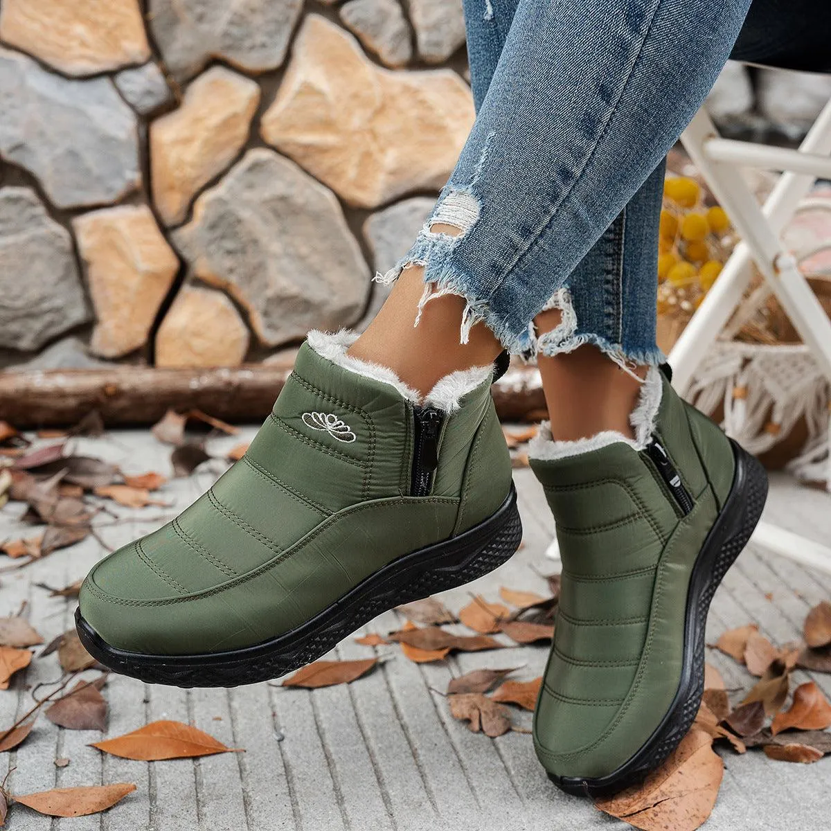 Winter Plush Warm Fleece Side Zipper Ankle Boots