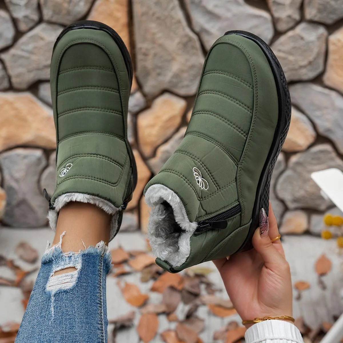 Winter Plush Warm Fleece Side Zipper Ankle Boots
