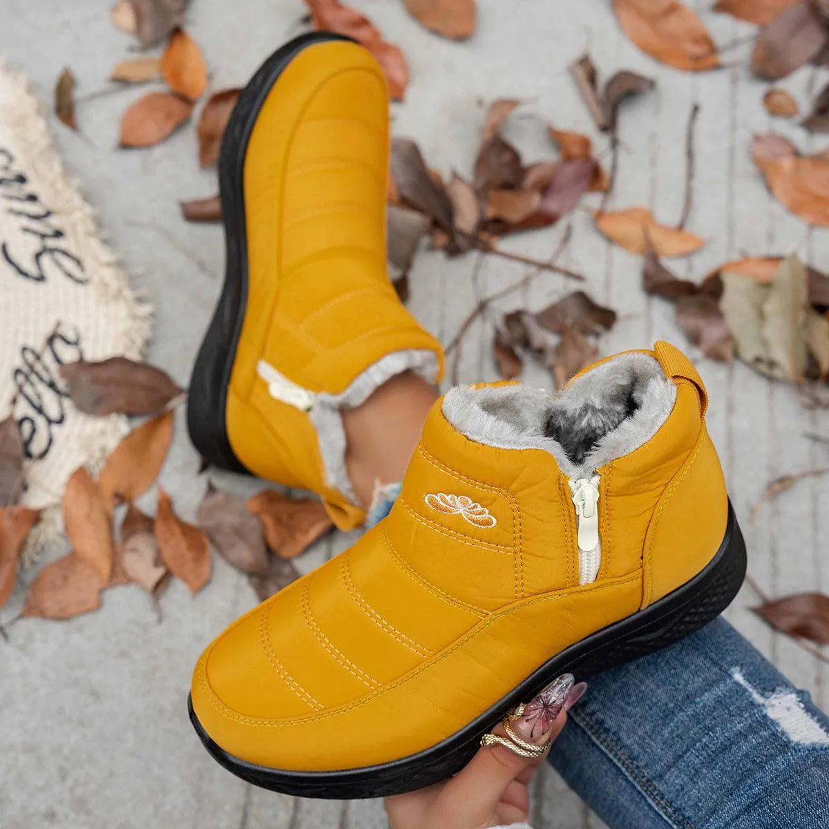 Winter Plush Warm Fleece Side Zipper Ankle Boots