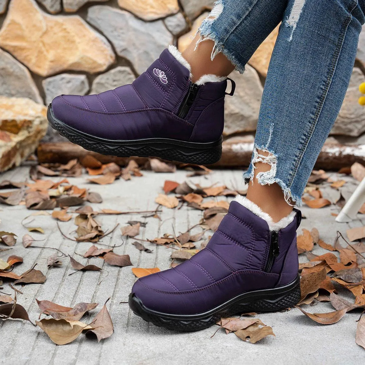 Winter Plush Warm Fleece Side Zipper Ankle Boots