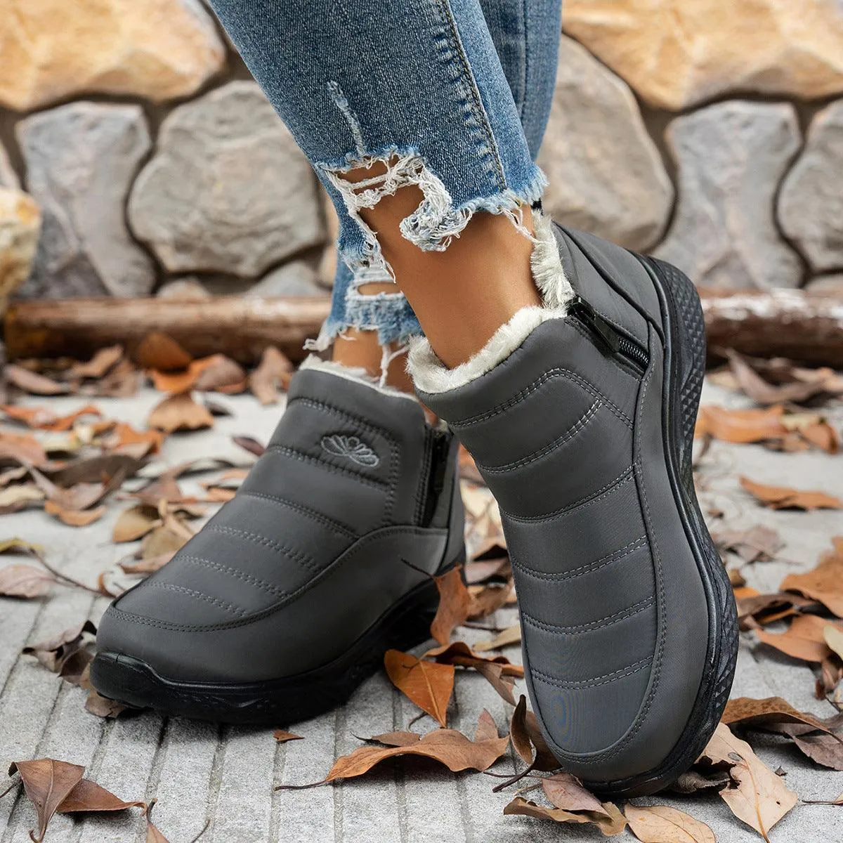 Winter Plush Warm Fleece Side Zipper Ankle Boots