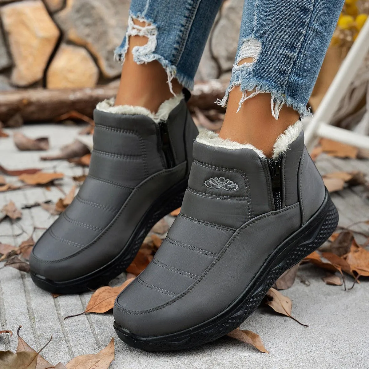 Winter Plush Warm Fleece Side Zipper Ankle Boots