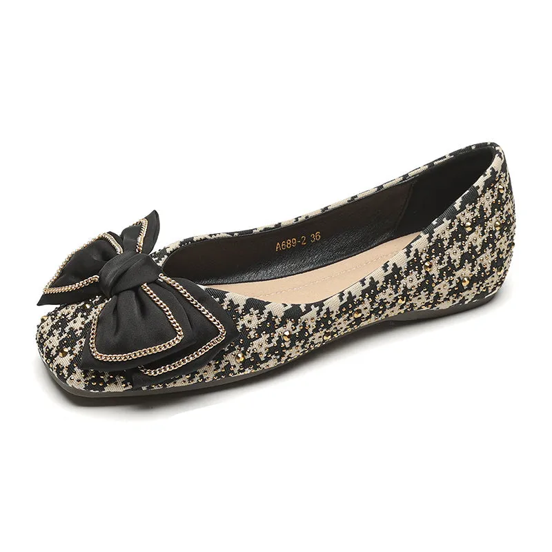 Women Fashion Bowknot Soft Leather Flats