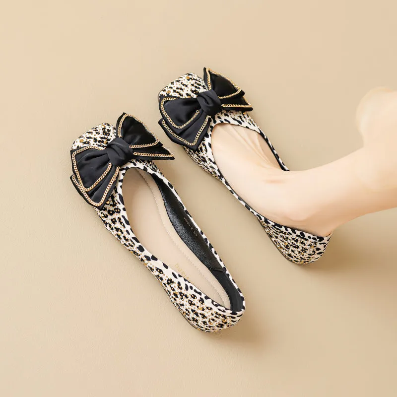 Women Fashion Bowknot Soft Leather Flats