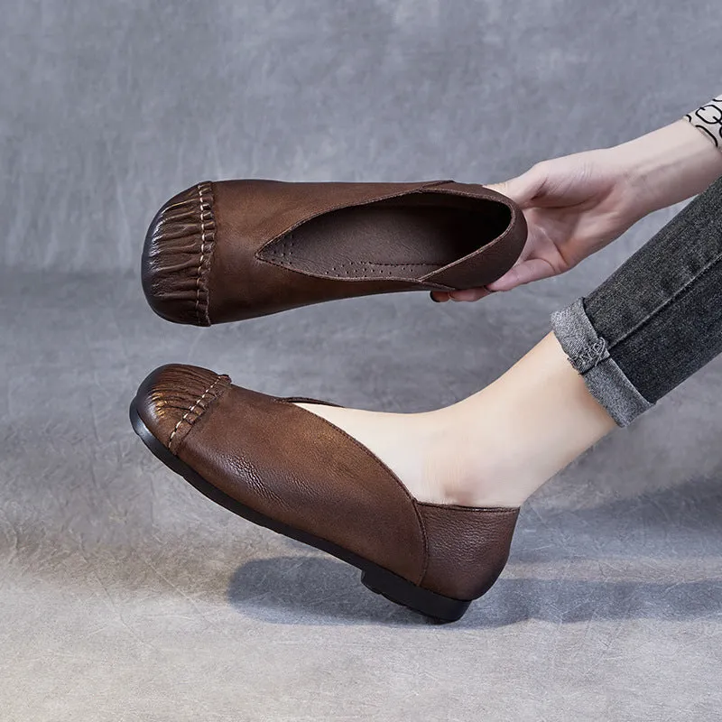 Women Soft Leather Casual Retro Flats