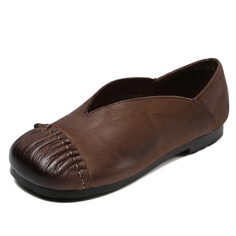 Women Soft Leather Casual Retro Flats