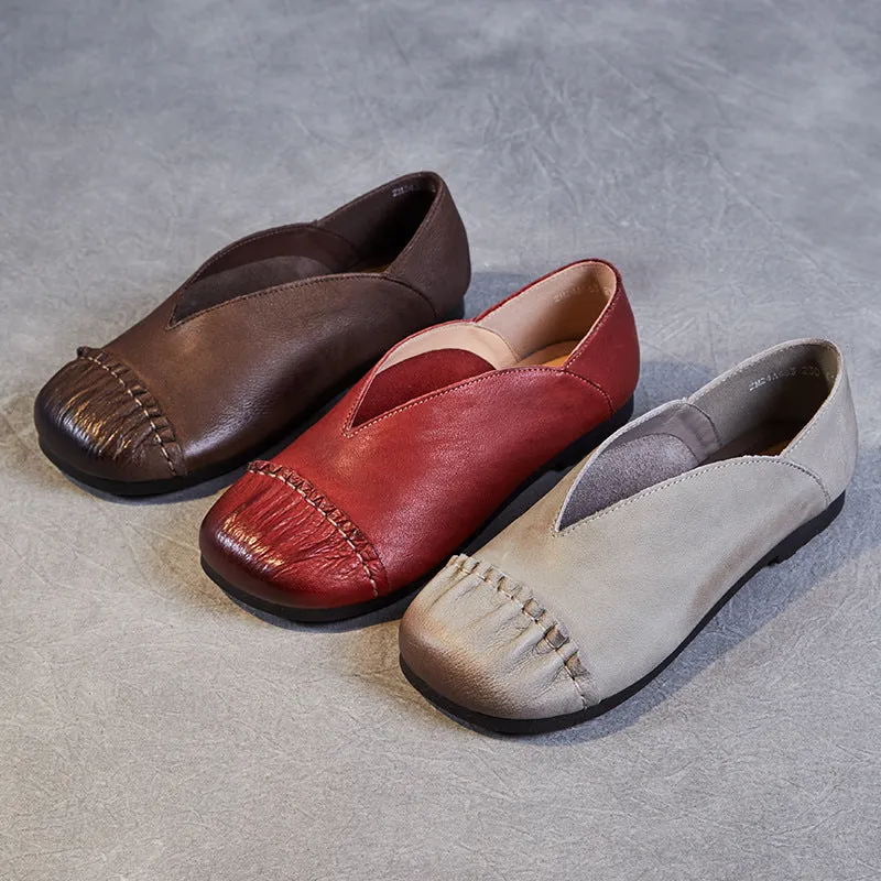 Women Soft Leather Casual Retro Flats